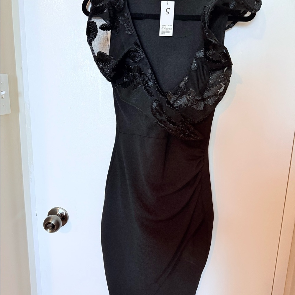 Ya Ya Club Black Midi Dress with Lace Details